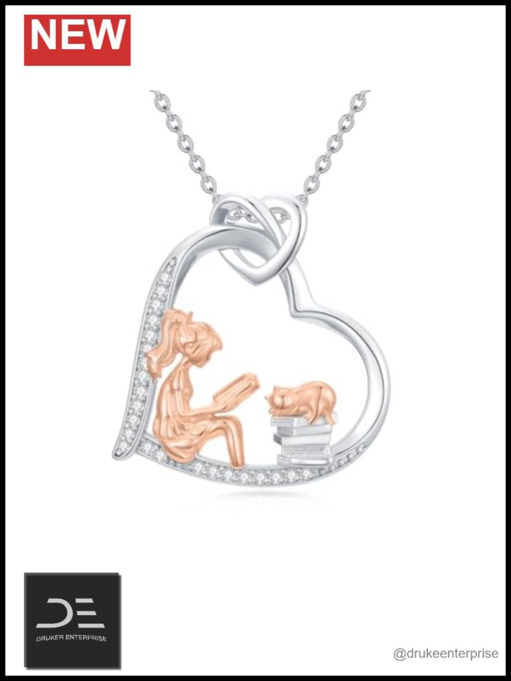 925 Sterling Silver Book Pendant Necklace Reading Gift Women